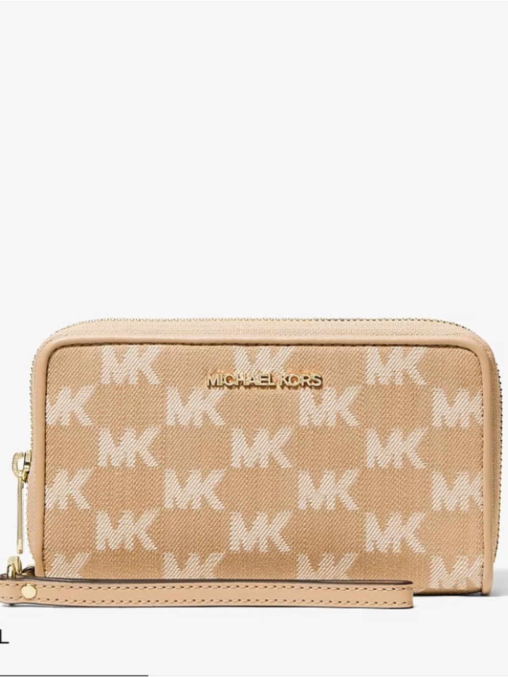 MICHAEL KORS Jet Set Travel Large Logo Jacquard Tan Smartphone Wallet